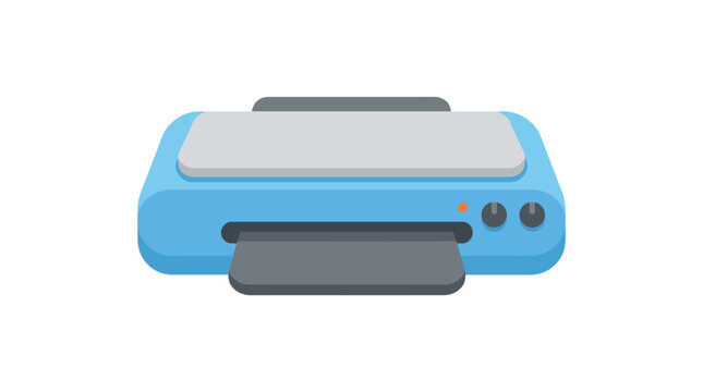 A light blue inkjet printer with a paper tray is depicted on a white background