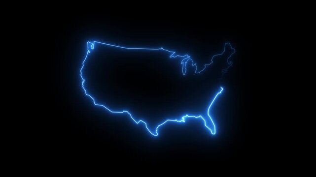 Map of U.S.A with a blue glowing neon effect on black screen map concept motion video animated. 