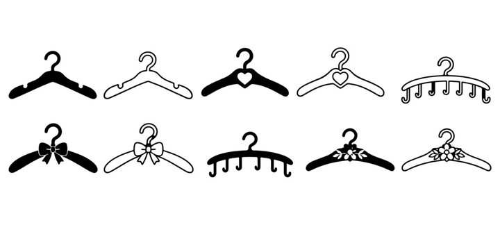 Decorative Clothing Hanger Collection for Fashion Designs
Vintage and Ornamental Garment Hanger Silhouettes
Fashion Wardrobe Hanger Icons in Black and White
