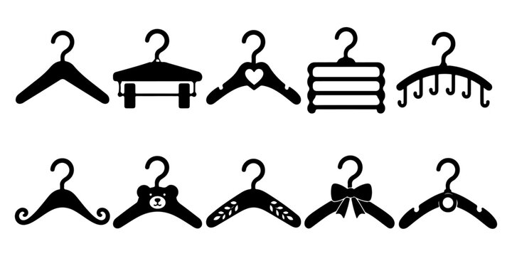 Decorative Clothing Hanger Collection for Fashion Designs
Vintage and Ornamental Garment Hanger Silhouettes
Fashion Wardrobe Hanger Icons in Black and White