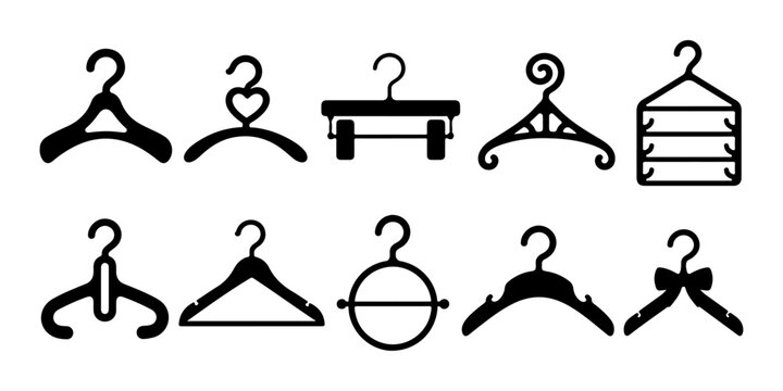 Decorative Clothing Hanger Collection for Fashion Designs
Vintage and Ornamental Garment Hanger Silhouettes
Fashion Wardrobe Hanger Icons in Black and White