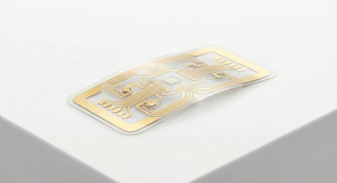 Flexible Electronic RFID Smart Tag Sensor on White Surface