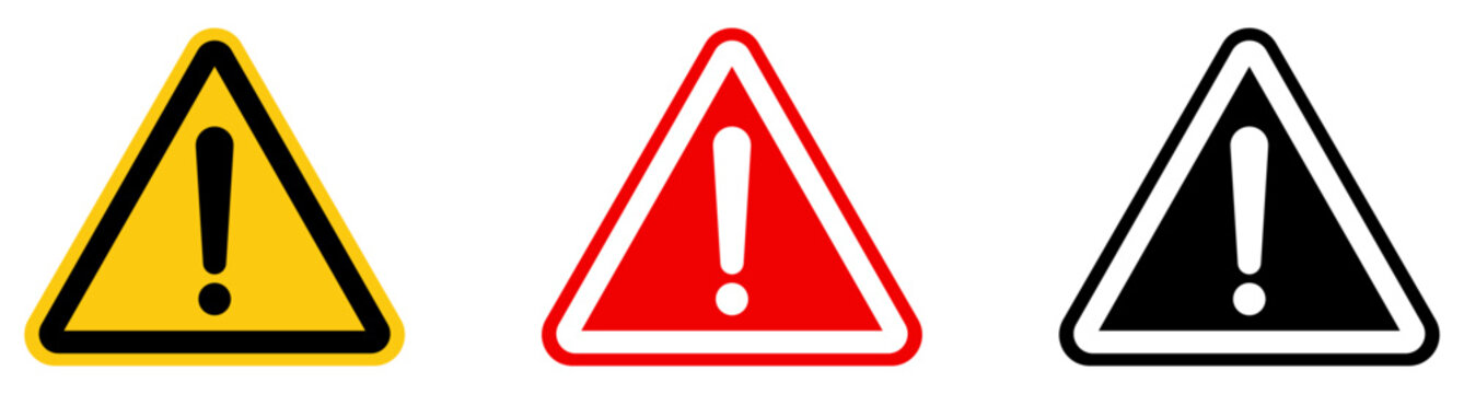 Caution alarm set, danger sign collection, attention vector icon. Caution signs. Symbols danger and warning signs. Caution, warning, danger, hazard, exclamation signs. Vector illustration
