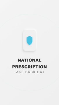 Animated highlights emphasize national prescription take back day beside a blue shield symbol, suitable for health campaigns and educational materials.