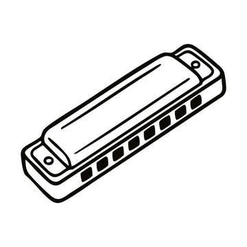 Blues Harmonica Musical Instrument Line Art Icon Vector Illustration