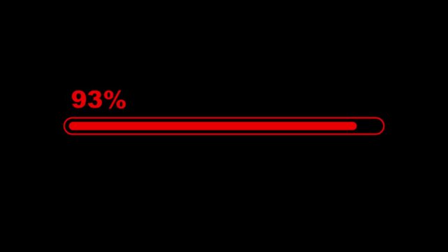 Animated progress bar from zero to hundred increasing percentage animation on black background. Bright loading bar. Loading animation- Footage loading icon suitable for download progress animation.