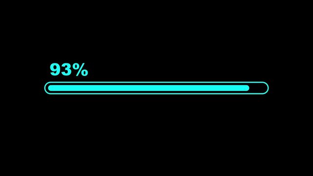 Animated progress bar from zero to hundred increasing percentage animation on black background. Bright loading bar. Loading animation- Footage loading icon suitable for download progress animation .