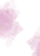 Pulple watercolor wet wash splash on background white with golden splash, watercolor elements. illustration card design or templates for greetings or wedding invitation or birthday. © Phakamas