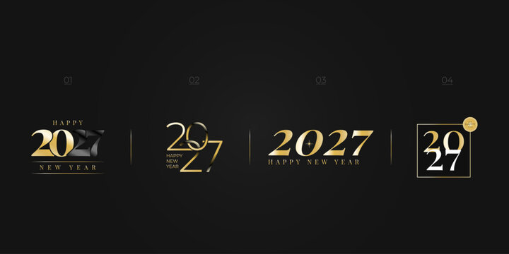 Collection of four luxury gold happy new year 2027 logo designs