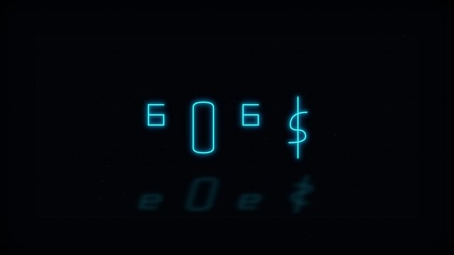 Digital counter with random dollar amounts rapidly changing numbers with a reflection below.