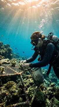 Coral Reef Conservation Amed Divers Transplanting Coral Fragments