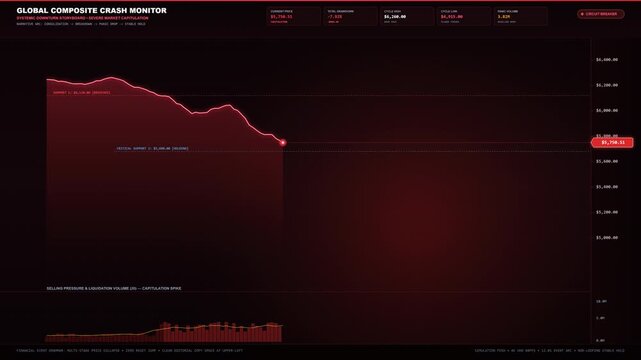 Stock Market Crash and Bearish Capitulation Panic Selling Animation in 4K UHD 60FPS