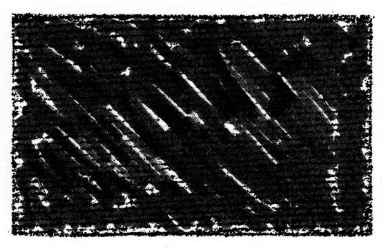 Rough rectangular stamp imprint covered with black felt tip marker ink, featuring scratches, streaks, uneven coverage and distressed edges.