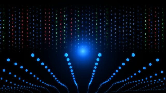 Digital Data Visualization Showing Binary Matrix With Glowing Network Connections