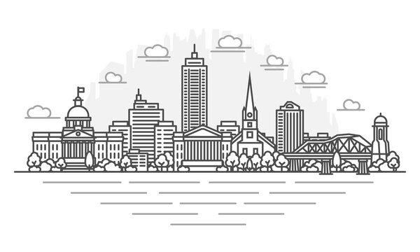 Montgomery, Alabama USA architecture line skyline illustration. Linear vector cityscape with famous landmarks, city sights, design icons. Editable stroke.