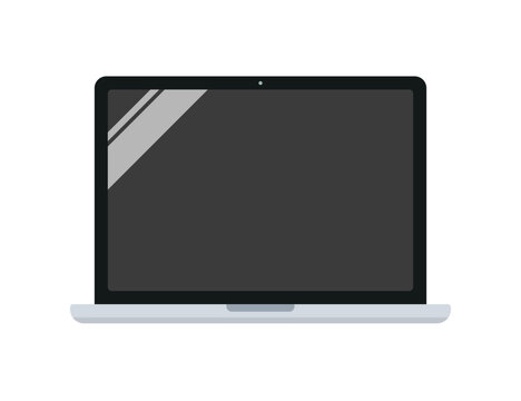 WEBサイトの紹介やオンラインサービスのモックアップに最適な、ノートパソコンのシンプルなフラットイラスト
