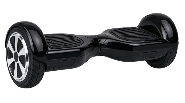 Black self balancing electric hoverboard isolated on transparent background