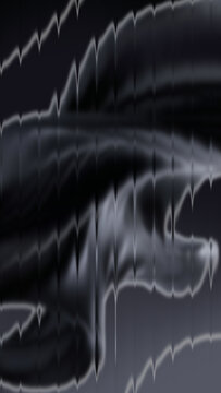 Vertical composition of abstract glassmorphism background featuring smooth wavy black grey gradient with frosted fractal ribbed glass texture, ideal for mobile screen designs.