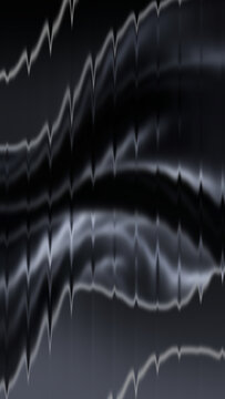 Vertical composition of abstract glassmorphism background featuring smooth wavy black grey gradient with frosted fractal ribbed glass texture, ideal for mobile screen designs.