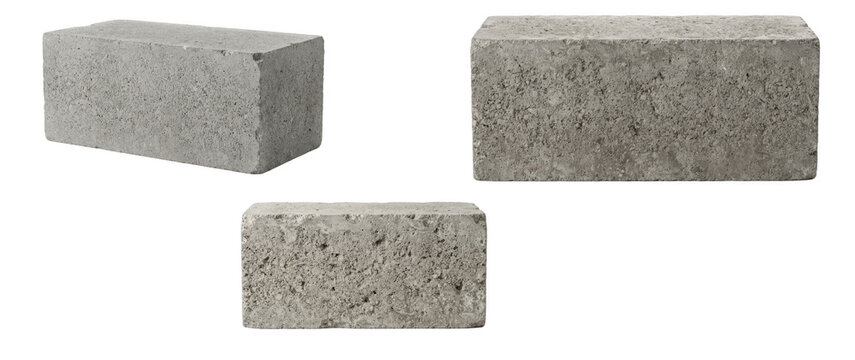 Concrete blocks gray various sizes isolated transparent background