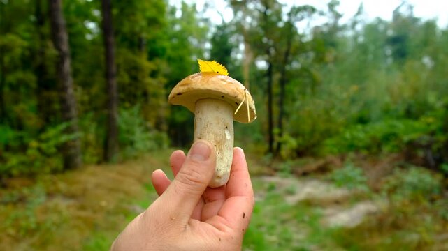 Picking mushrooms in the forest. Selective focus.