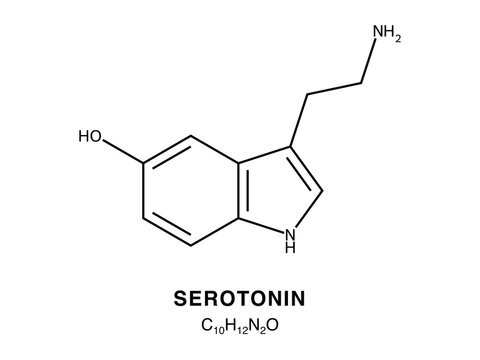 Skeletal chemical formula of Serotonin, molecular structure.