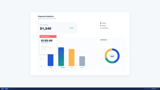 Financial analytics dashboard interface design vector illustration showing expense tracking charts and budget data visualization