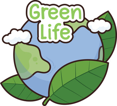 Cartoon planet wrapped in vibrant green leaves