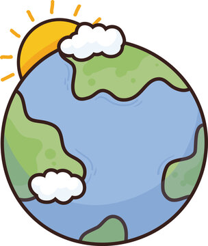 Round planet glows under a warm sun