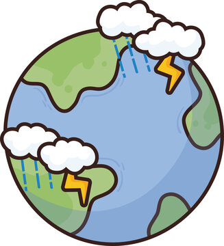 Cartoon globe shows stormy weather