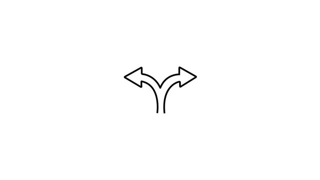 Minimalist split path arrow animation, diverging directional sign for decision making and strategy concepts