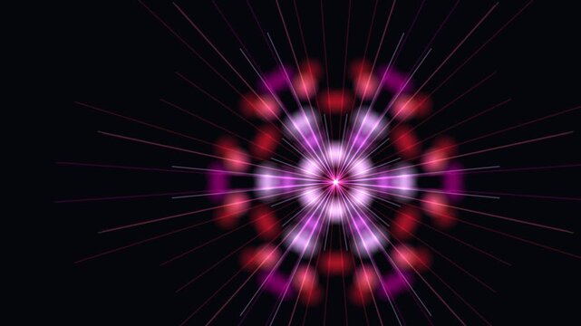 Radiant abstract light rays forming a circular mandala in vibrant magenta and purple hues.