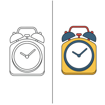 Vintage twin bell alarm clock time concept colored outline vector