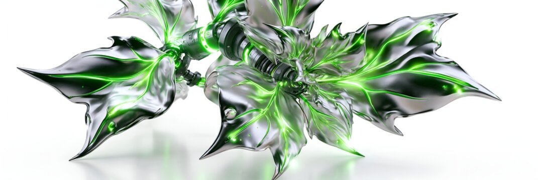 Stylized, translucent green leaf clusters with sharp edges