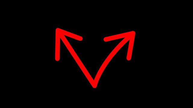 Animated Red Hand Drawn Double Arrow Split Direction Doodle Overlay with Alpha Channel