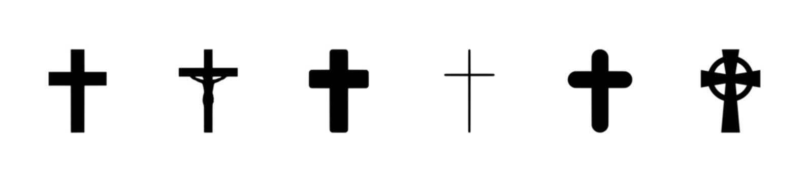 Christian cross symbols set with crucifix and Celtic cross