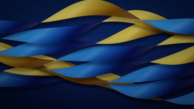 Blue and gold ribbon waves flowing smoothly across a dark background creating an elegant dynamic pattern