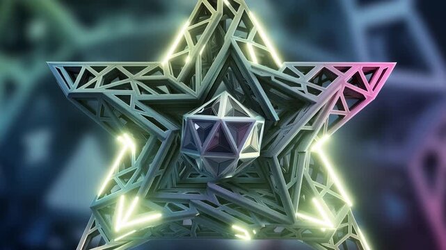 Fractal Cage Enclosing a Rotating Polyhedral Core