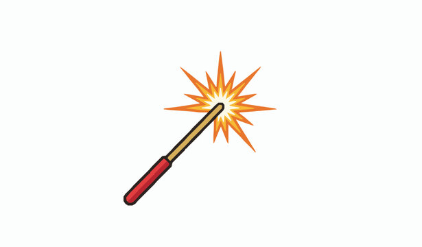 A single lit sparkler firework isolated on a white background for celebrations and holiday party designs