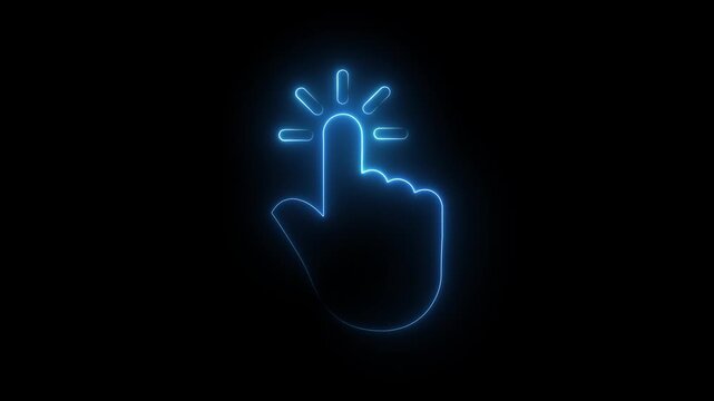 Hand cursor click icon neon line transparent background