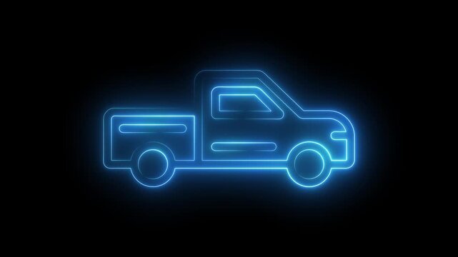Pickup truck icon neon line transparent background