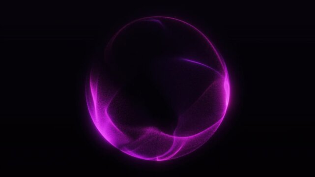 Vivid magenta ribbons flow and reshape within a glowing orb on black. A seamless loop for abstract technology backgrounds, branding and digital displays.