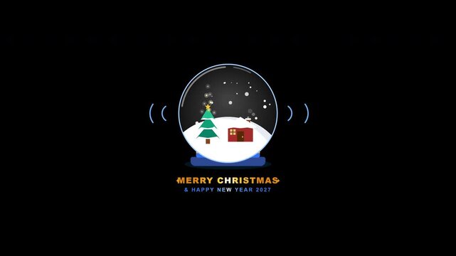 Animated Shaking Christmas Snow Globe with Merry Christmas and Happy New Year 2027, Flat Vector Seamless Loop on Transparent Background