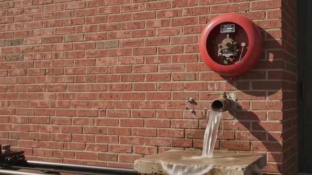 Water Discharging from Inspector Test Connection Below Water Motor Gong Bell