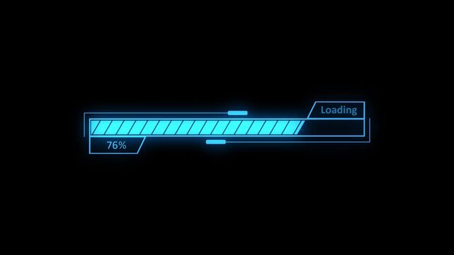 Glowing loading bar showing percentage progress modern digital interface design animation