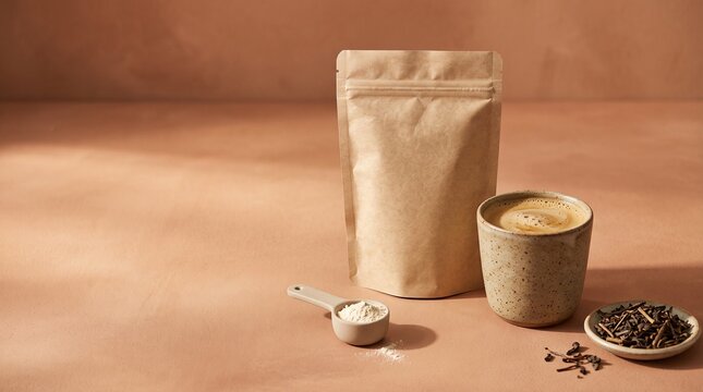 Hojicha latte pouch for wellness packaging