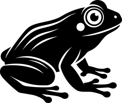 A charming black and white illustration of a small adorable frog poised and ready for a delightful adventure in nature's embrace