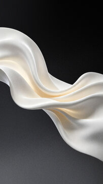 Vertical composition of abstract 3D background featuring white cream fabric wave with grain particle texture, ideal for premium modern mobile screen graphic designs.