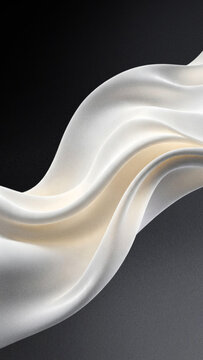 Vertical composition of abstract 3D background featuring white cream fabric wave with grain particle texture, ideal for premium modern mobile screen graphic designs.