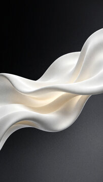 Vertical composition of abstract 3D background featuring white cream fabric wave with grain particle texture, ideal for premium modern mobile screen graphic designs.